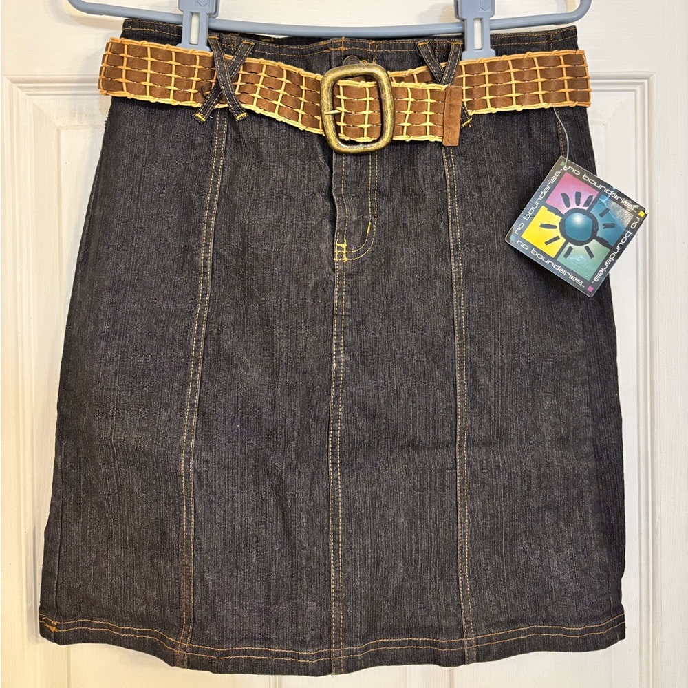 No Boundaries Denim Pencil Skirt with Tan Belt